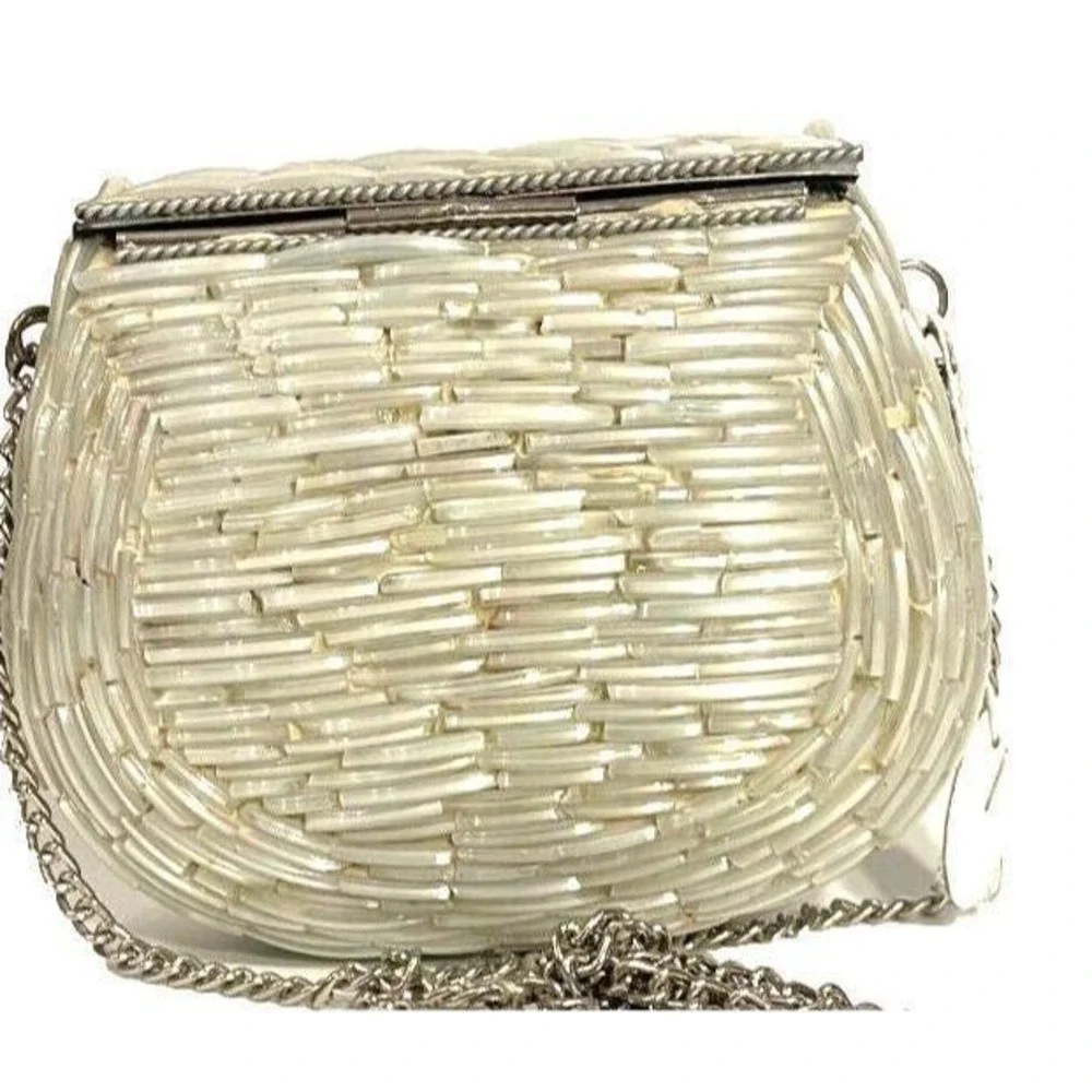 Vintage Glass Mosaic Evening Bag Small Crossbody Purse Flap Latch Chain‎ Strap